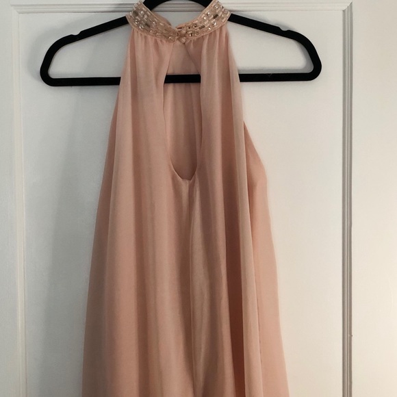 ASOS jewel high neck, chiffon blush pink above knee dress - Picture 4 of 10